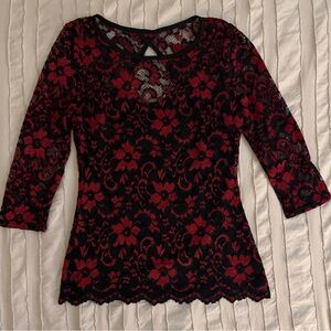 No Boundaries Elegant Black and Red Lace Top